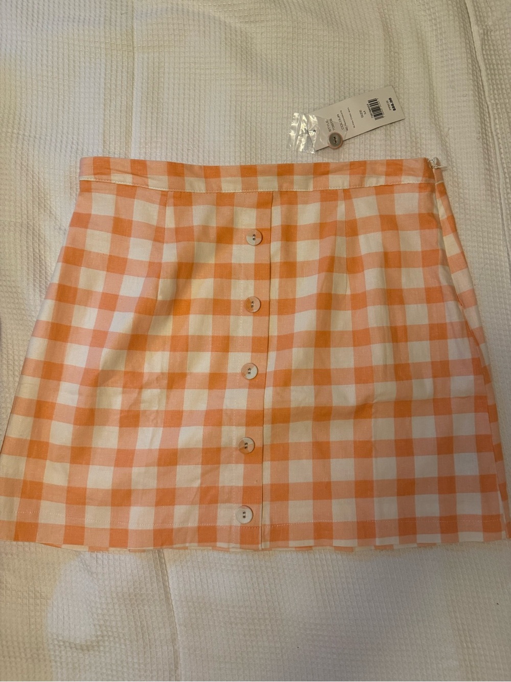 NWT French Connection Orange and White Gingham Button-Front Mini Skirt